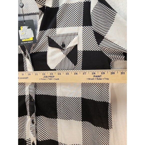 White Mark Tunic Sz Large Plaid Tartan Stretchy Button Down Henley Roll Tab - Picture 7 of 11